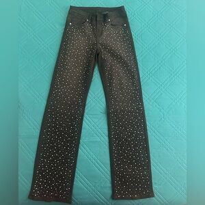 VIP Black Denim Straight Leg Jeans with Silver rhinestone